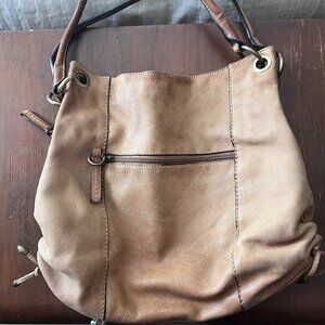 Beige Giani Bernini Leather Shoulder Bag with Many Pockets